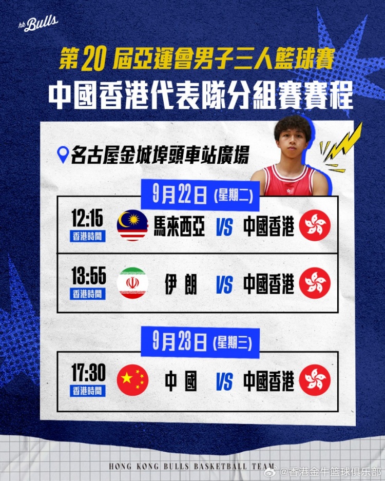 📅男子三人篮球中国香港队亚运赛程!一齐支持Rex吴委峻🏀