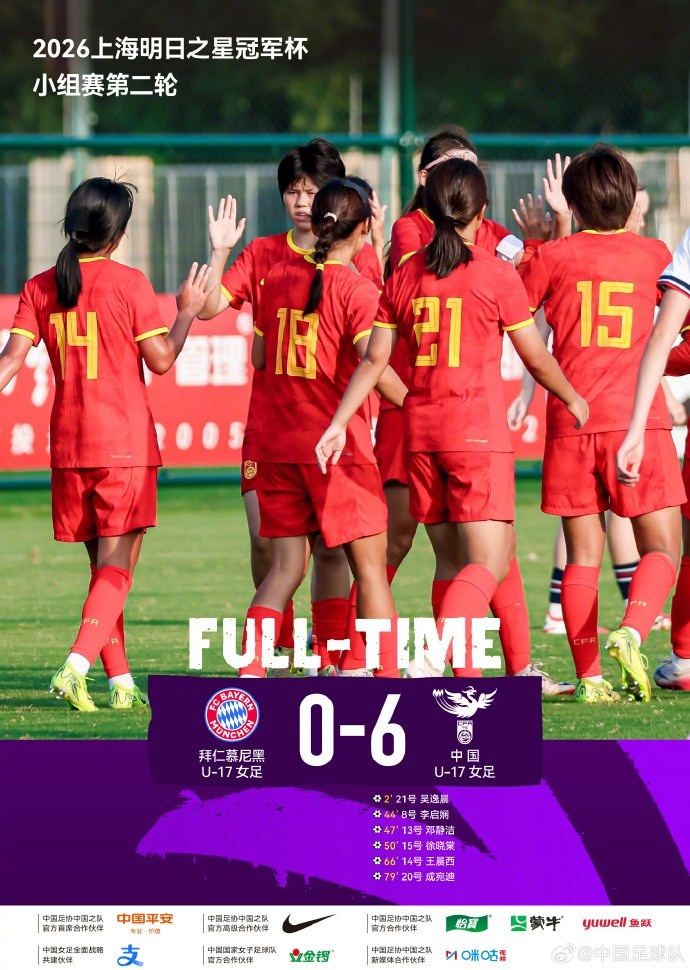 U17女足6比0胜拜仁，下轮迎战曼城