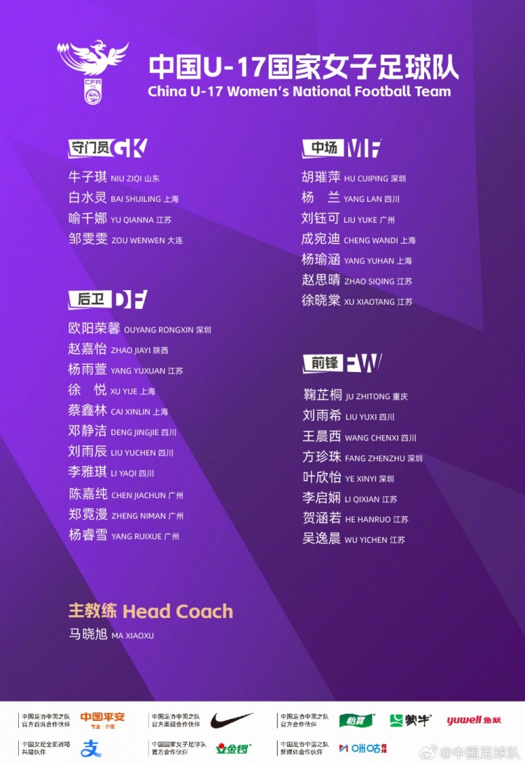 为备战U-17女足世界杯,U-17女足国家队将组织2026年第七期集训